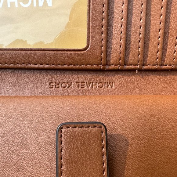 Michael Kors Jet Set Travel Large Double Zip Phone Wallet Wristlet MK Brown - Picture 6 of 9